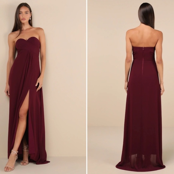 LULUS Elegant Prom Wedding Bridesmaid Sexy Flowy Romantic Strapless Maxi Dress - Picture 1 of 5
